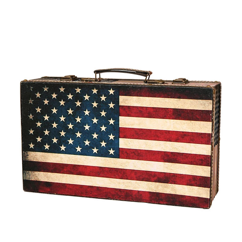 Cheap Europe Style 3 Piece Rustic British Flag Wooden Storage Box Set Antique Wooden Trunk  Storage case