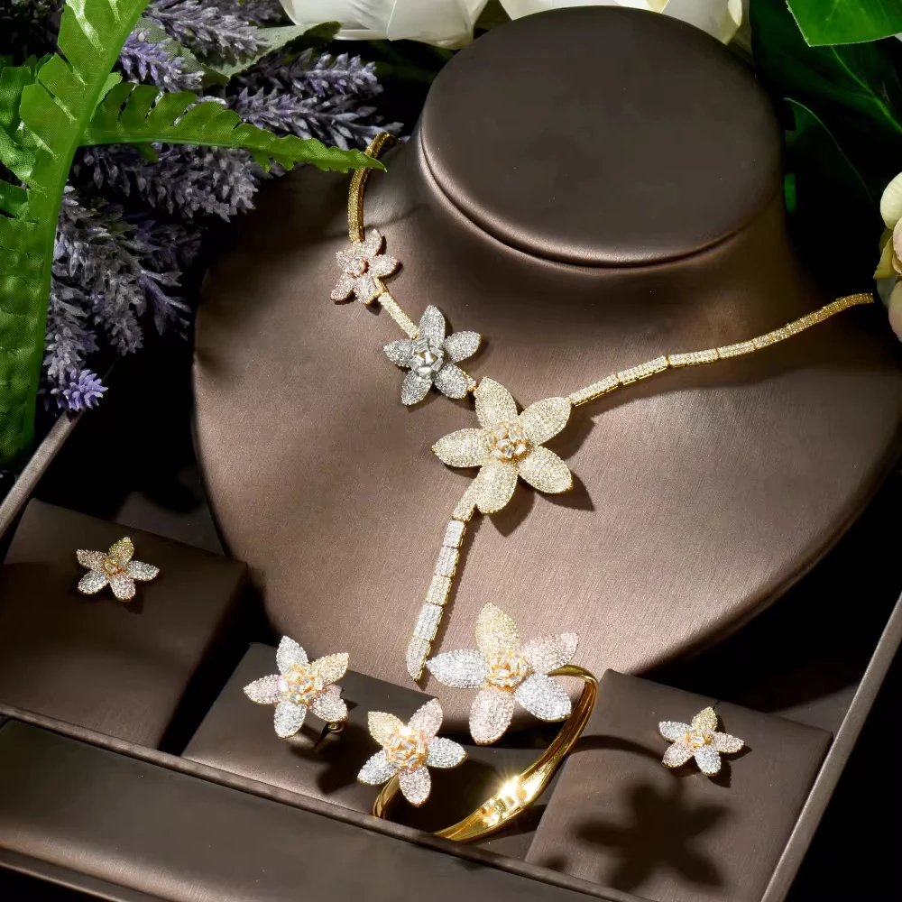 HIBRIDE Beauty Charm Flower Design Zirconia Jewelry Set for Women Bridal  Wedding Dress Accessories African Jewelry N-1736