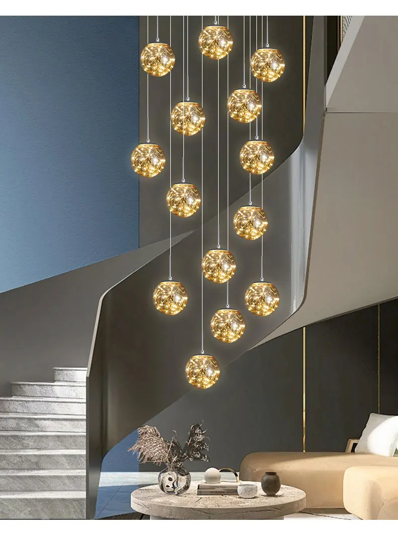 Fillux Modern Led Gold Ball Staircase Crystal Large Chandeliers Ceiling ...