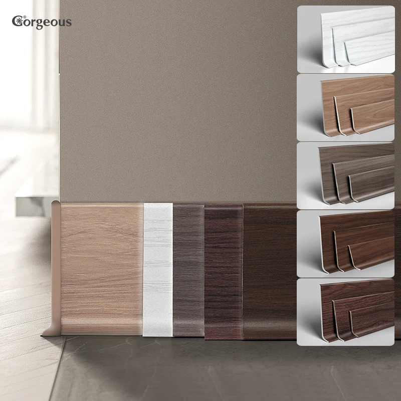 flexible baseboard wood grain surface metal aluminum alloy wall protector profile aluminium floor skirting board
