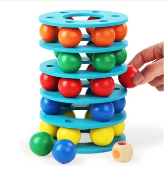 SD23 Children's color cognition hand eye coordination training game Rainbow ball wooden baby rainbow tower stack toy for kids
