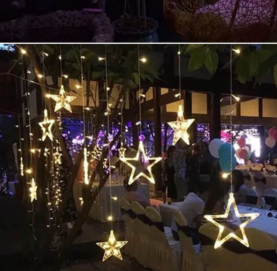 Christmas Fairy Lights Festoon Led String Lights Star Garland on Window Curtain Indoor Tree Decoration Halloween Wedding Light