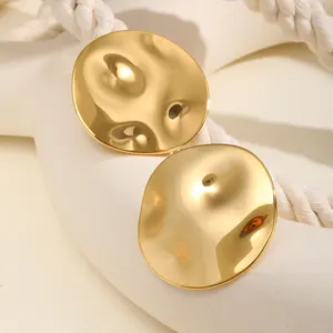 Vintage Style Exaggerated Statement Stainless Steel Gold Plated Ear Stud Irregular Round Studs Earrings for Women