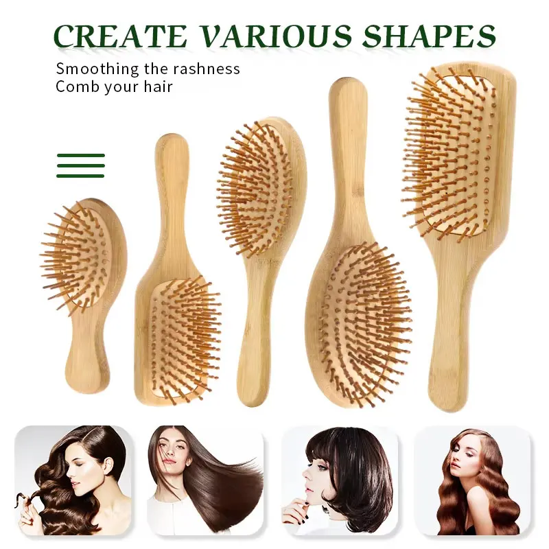 Best Selling Natural Bamboo Scalp Massage Comb All Wood Hair Brush with Wooden Bristles Customized Bamboo Brush for Curly Hair