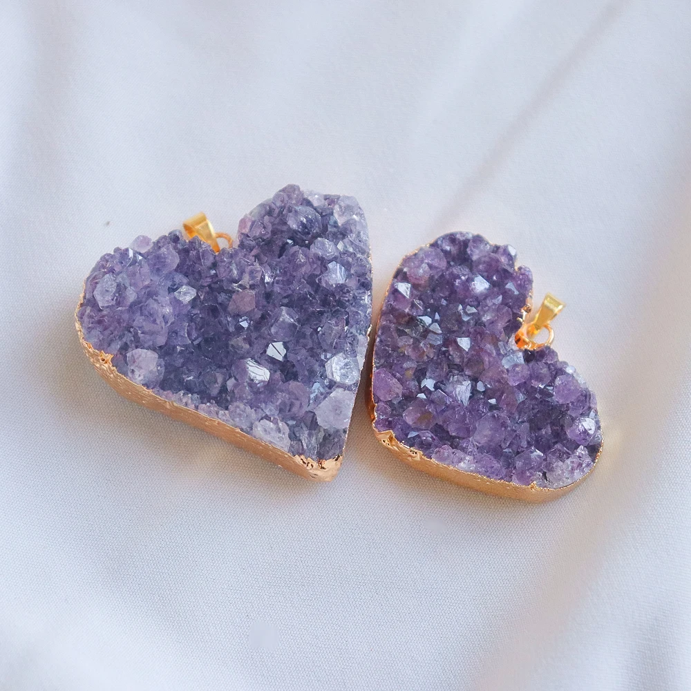 Amethyst Druzy Heart Necklace - Gold Plated Luxury