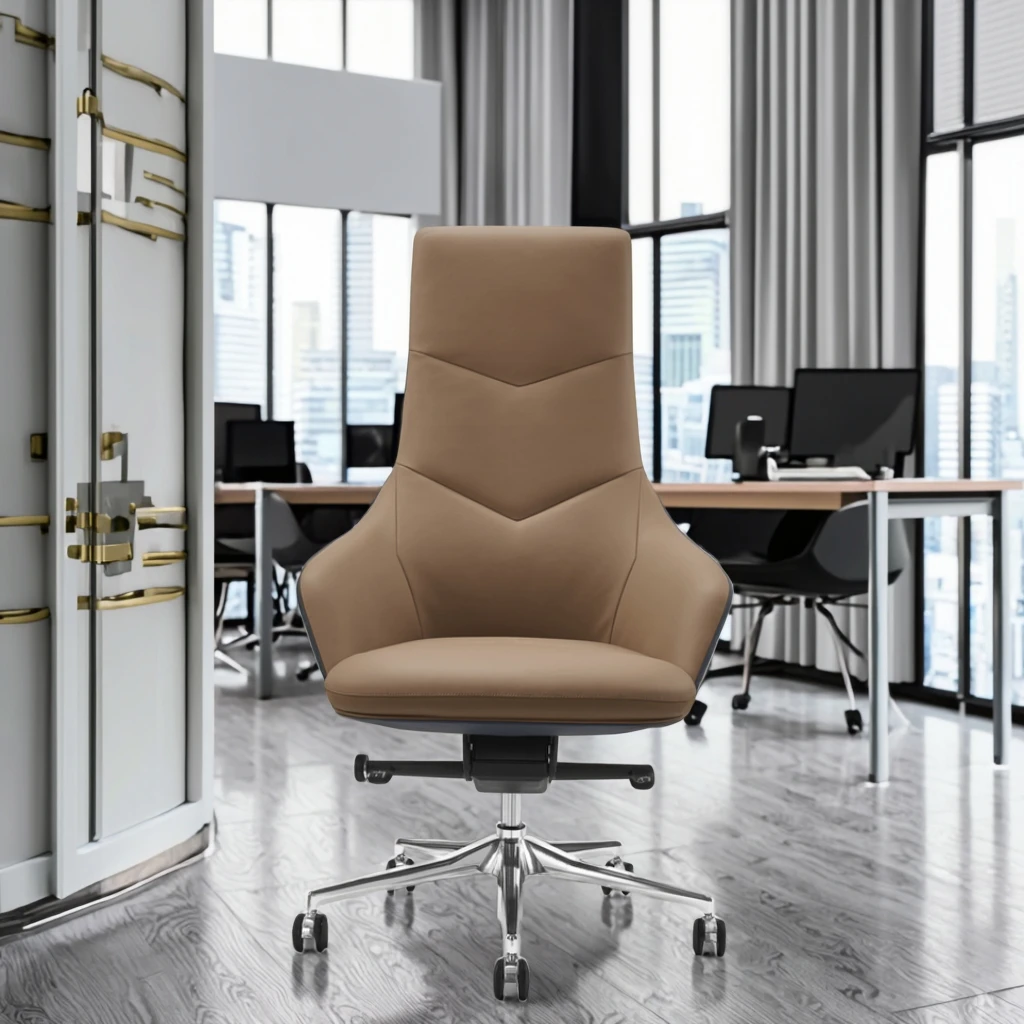 High Quality Modern Ergonomic Adjustable PU Leather Executive Office Chair with Aluminium Base 6