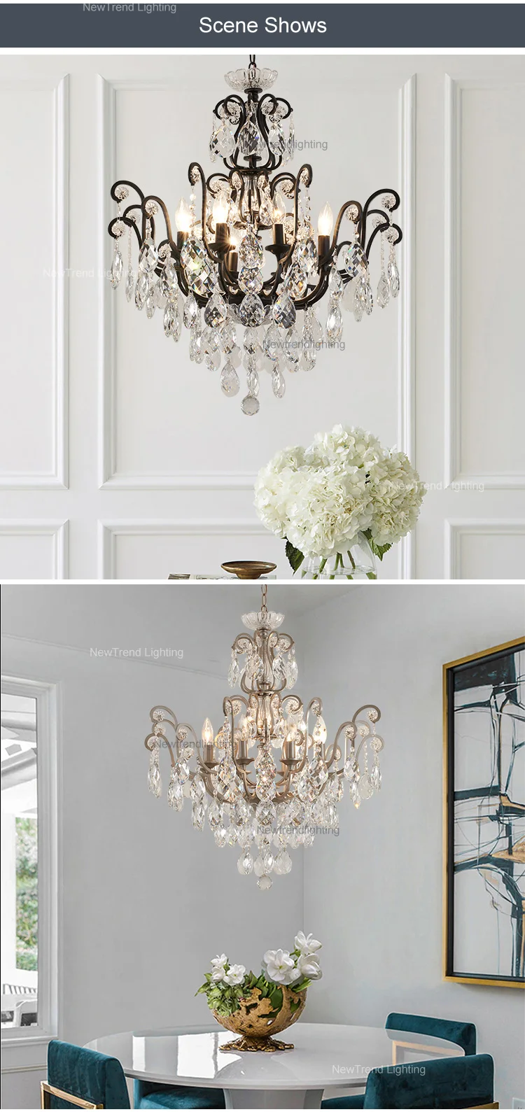 ch8006 6 good quality european style crystal pendent lamp iron frame led chandelier light-4