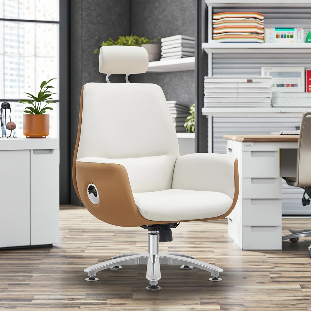 Modern Fixed Base Executive PU Leather Chair Thick Iron Frame Durable Swivel Tilt Function Commercial Furniture Solution 5