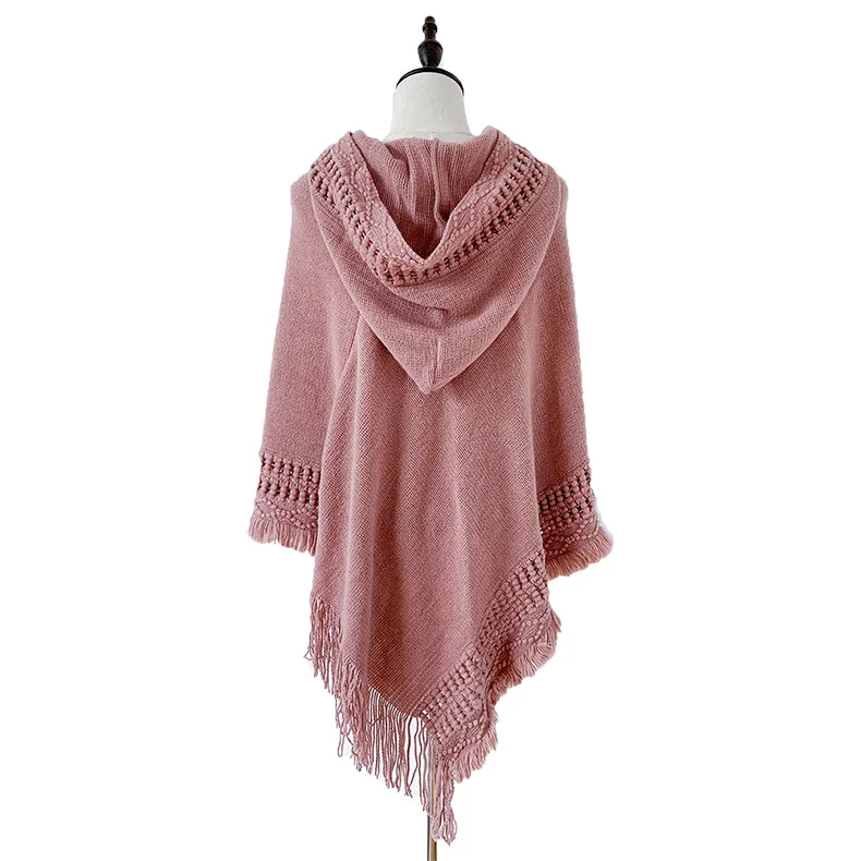oversized fashion knit tassels cloak capes phocho sweater  scarf Knitted hooded cape shawl