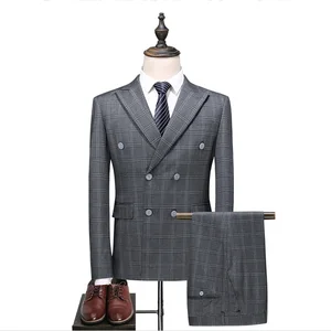 In Stock New Arrival Closure Collar Checked Plaid Custom Tailor Men Suit