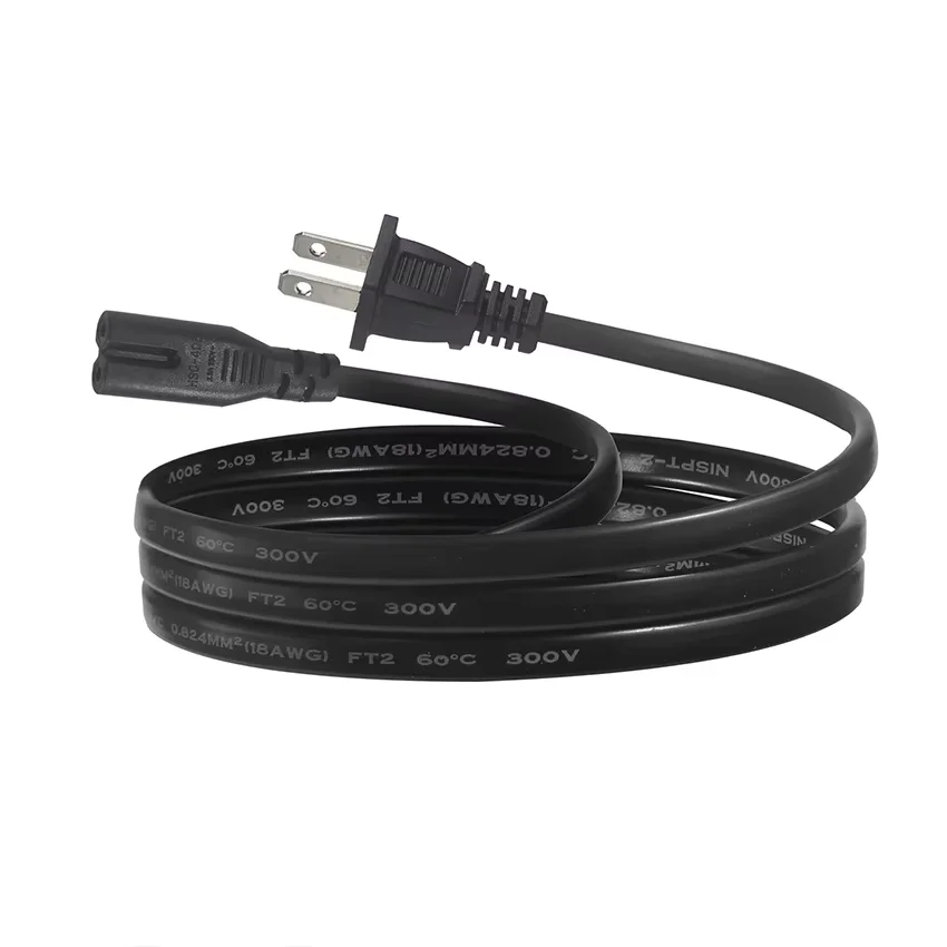 Flat Usa Nema 1-15P Iec 60320 2Pin American Extension 2 Prong Nema-1-15P to Iec320-C7 Plug C7 Polarized Power Cord