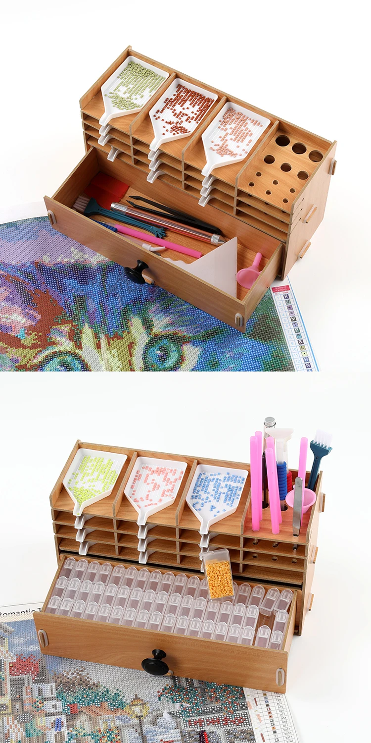 Multifunctional Wooden Diamond Painting Tray Organizer Beads Storage