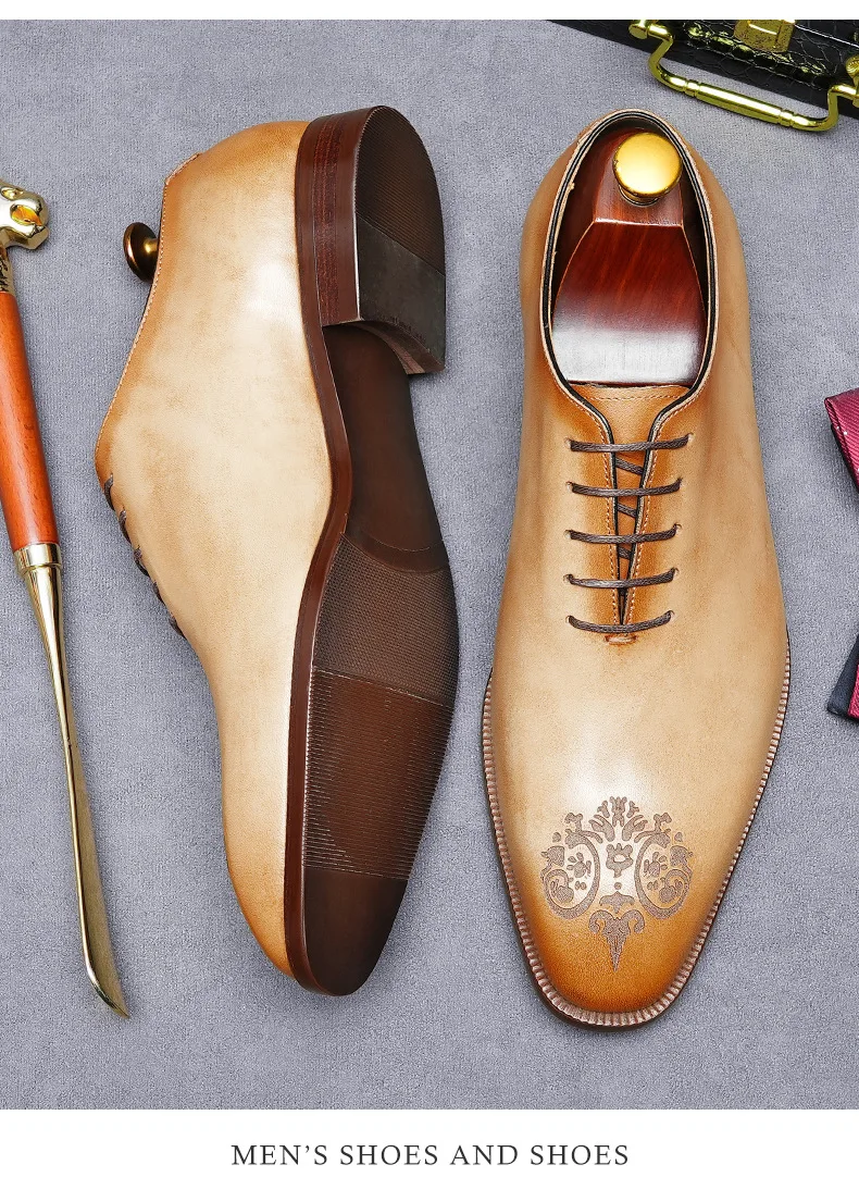 Elegant Derby Brogue Dress Shoes For Men  Genuine Leather, Lace-up Oxfords