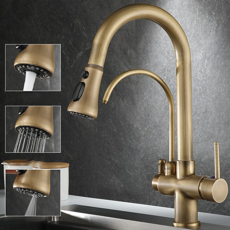 Wholesale Antique Bronze in Water Filter Purifier Faucets Pull Down  Sprayer Kitchen Sink Faucet From