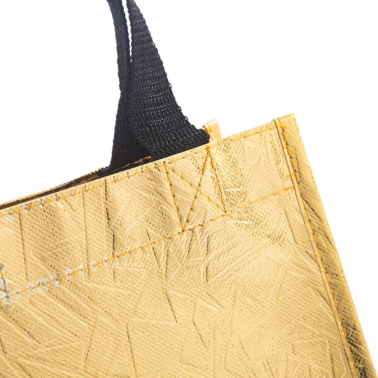 Высококачественная плоская Подарочная сумка-тоут для покупок с металлическим золотым ламинированием на заказ
