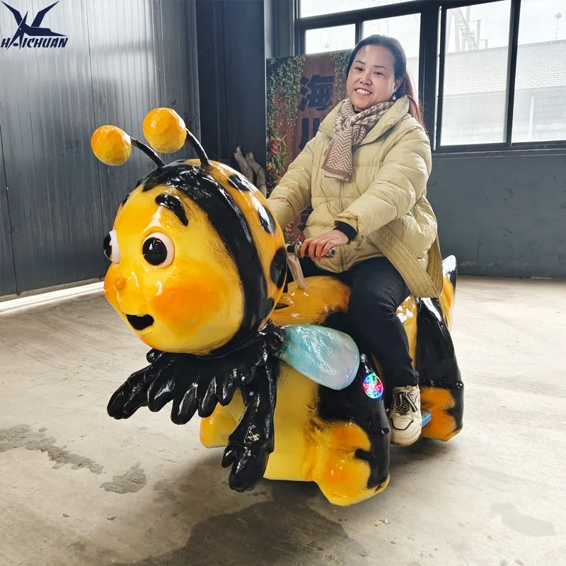 Personalization Customized 24v Cute Bee-shaped Rideable Animal Car for Kids Steel Frame&Sponge for Amusement Park Shopping Mall