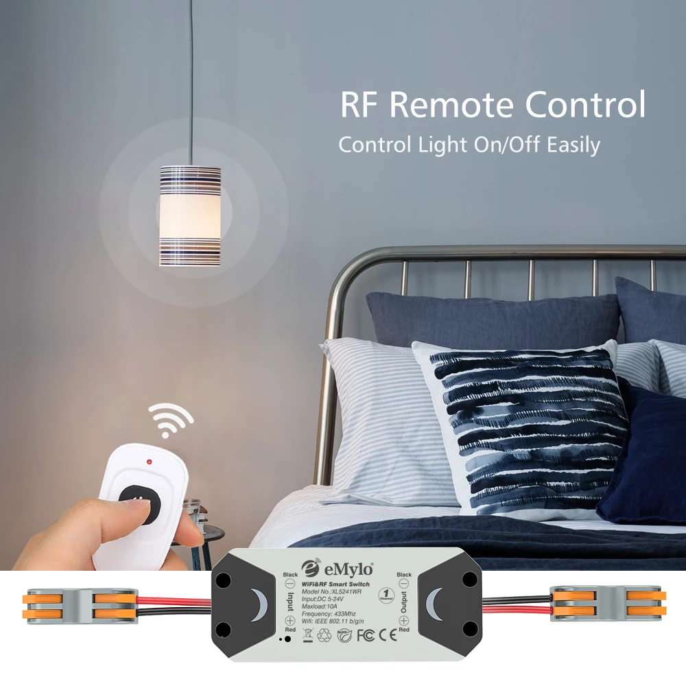 Smart Wifi Switch Relay, eMylo Wireless Remote Control WiFi Light Switch  90-250V One Channel Voice Control Outlet Timer Work with Alexa Google