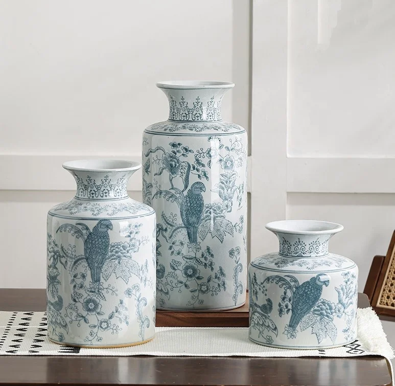 Parrot Design White Muslim Flower Vase for Wedding Vado Grandi Da Terra Ceramic Home Decorations