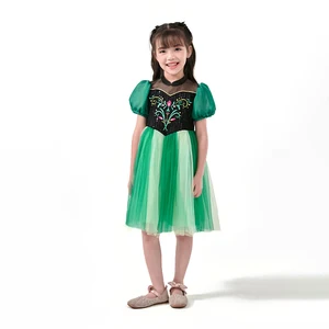 Floral Sequin Detail Green-Black Tulle Dress Kids Princess Outfit for Festival Celebrations
