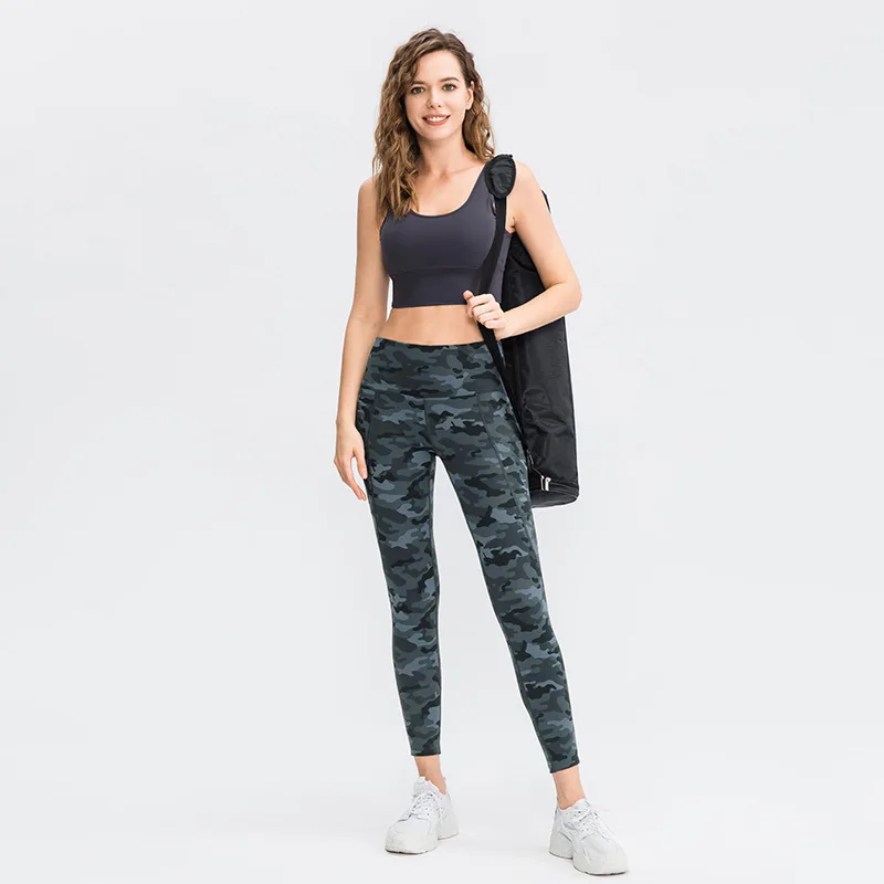 
 Модные камуфляжные леггинсы с высокой талией для занятий йогой  