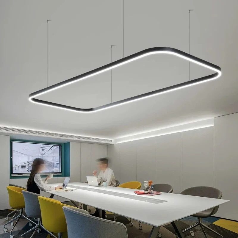 Ovaler Aluminium-LED-Kronleuchter mit PMMA-Schirm für Büroanwendungen, Tageslichtfarbtemperatur 6000 K, CE- und RoHS-zertifiziert, hoher Farbwiedergabeindex (CRI), hohe Lichtausbeute, 2 Jahre Garantie