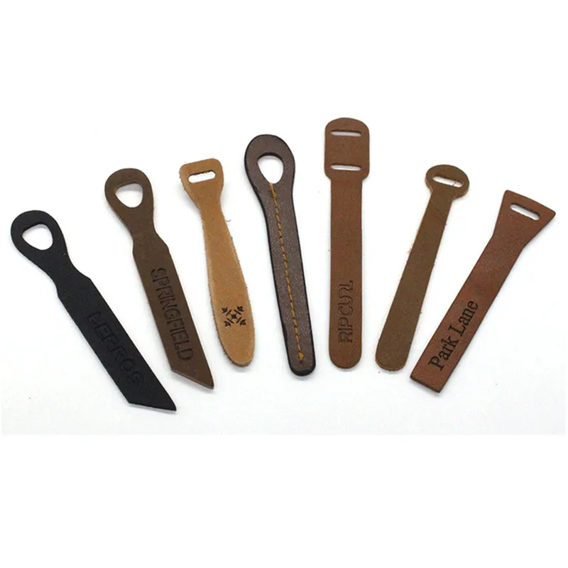 Free Sample Clothing Custom Embossed Logo Leather Zipper Pulls Wholesale Garment Accessories Genuine Leather Zipper Puller