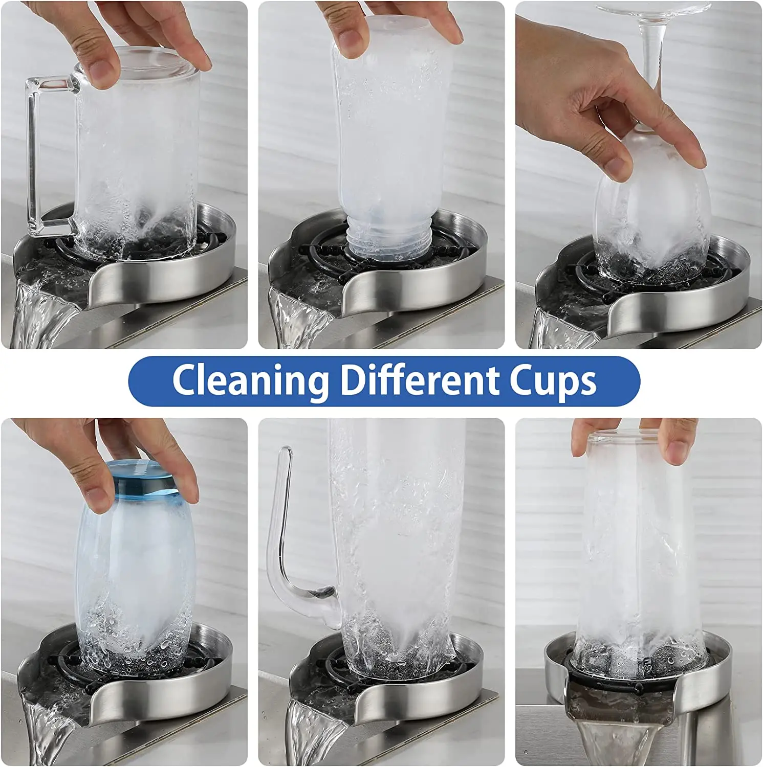 2023 Automatic  Glass Rinser for Kitchen Sinks Bottle Washer Round Black Cup Clean Bar Glass Rinser