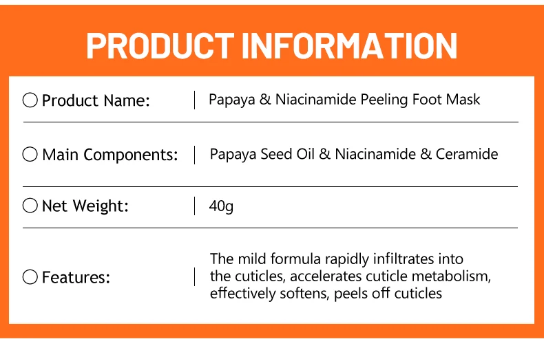 Factory Papaya Foot Peeling Mask Sock Niacinamide Extract Foot Crack Skin Care Moisture Foot Exfoliating Peel Mask