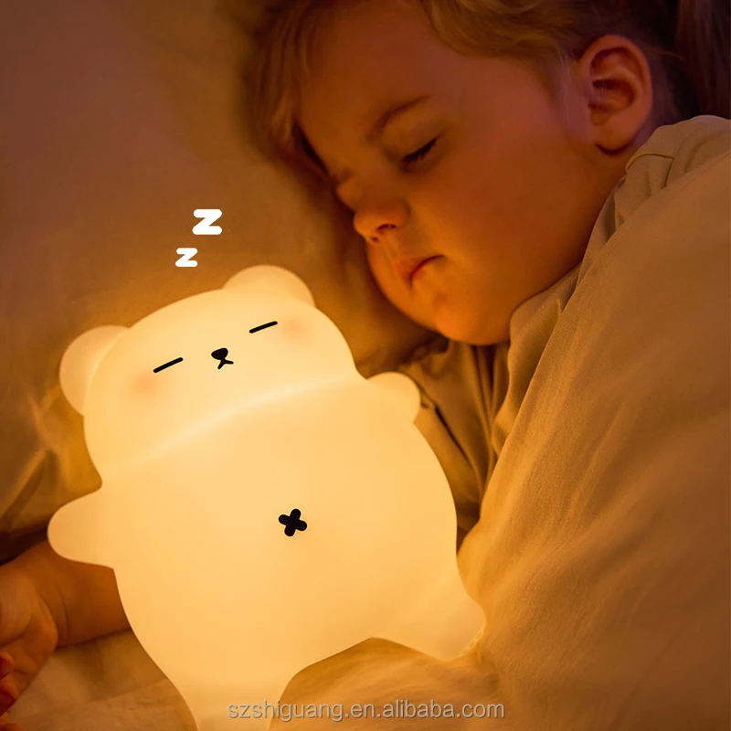 Baby Night Light Silicone Snore White Bear LED Lamp