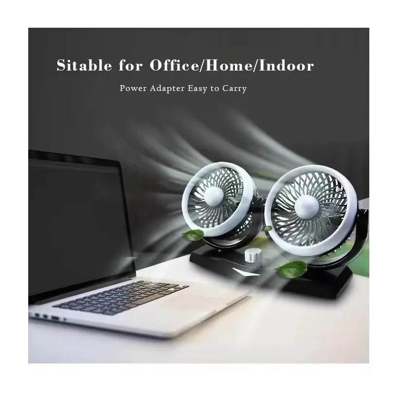 24v Twin Turbo USB Oscillating Fan for Car Truck Double Head Fragrance Car Fan 12v Cooling Wiht LED Colorful Light