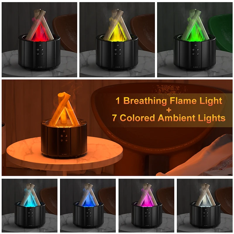 3D Simulated Fire Bonfire Humidifier 250ml Air Humidificador Flame LED Lamp Aroma Diffuser with Remote Control