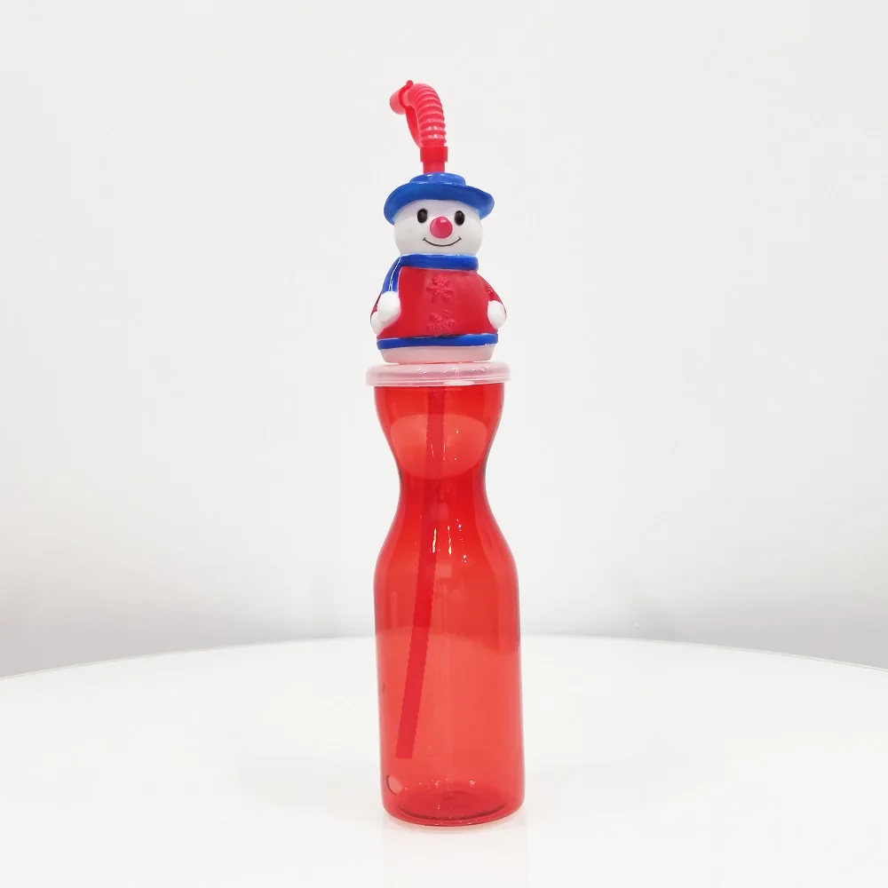 Christmas Drinking Bottle Kids Toy Novelty Santa Claus Naughty Elf Snowman  Straw