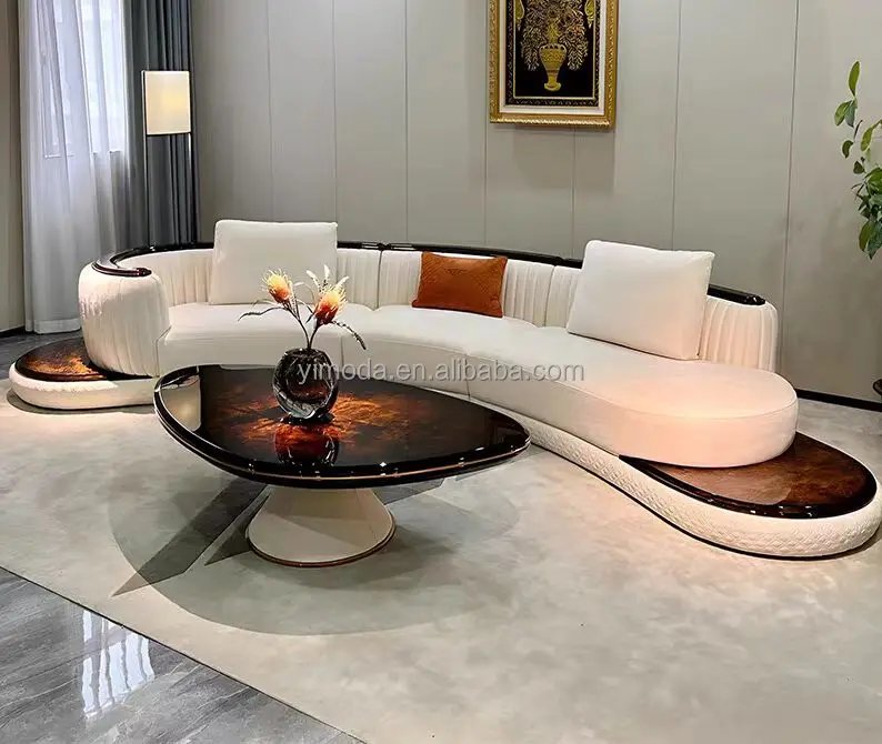 Luxury White Curved Sofa Living Room Curved Living Room Sofa Sets ...