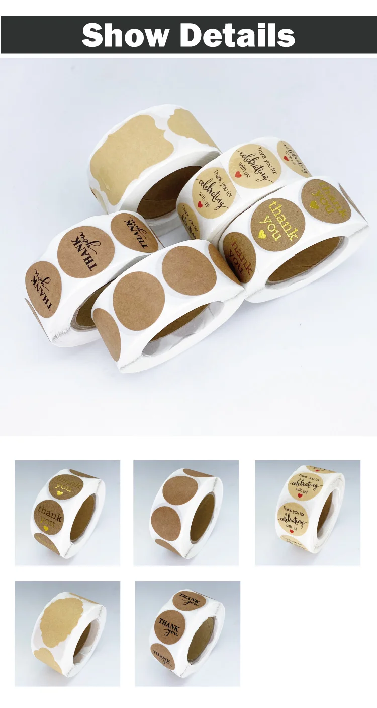 Factory Made Round Label Paper Thank You Rolls Kraft Sticker For Decoration
