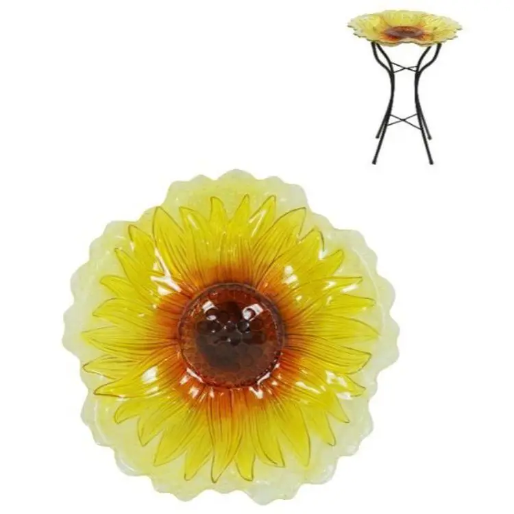 Outdoor ate Flower Hand make Bird Feeder Bath Wild Colorful Glass Sunflower Feeder Pool Bird Bath