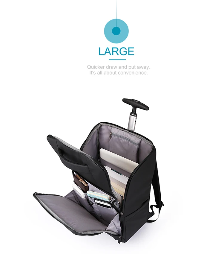 Aoking Waterresistant Polyester Business Rolling Travel Bag Backpack Trolley Wheeled Backpack