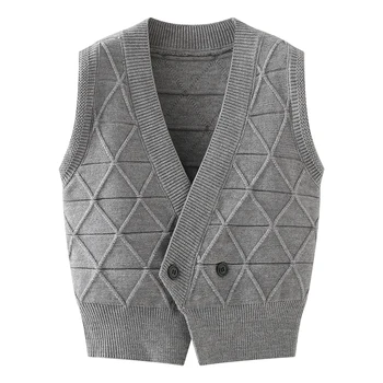 Rhombic Cardigan New V-neck Sleeveless Knitted Womens Sweater Knit Ves