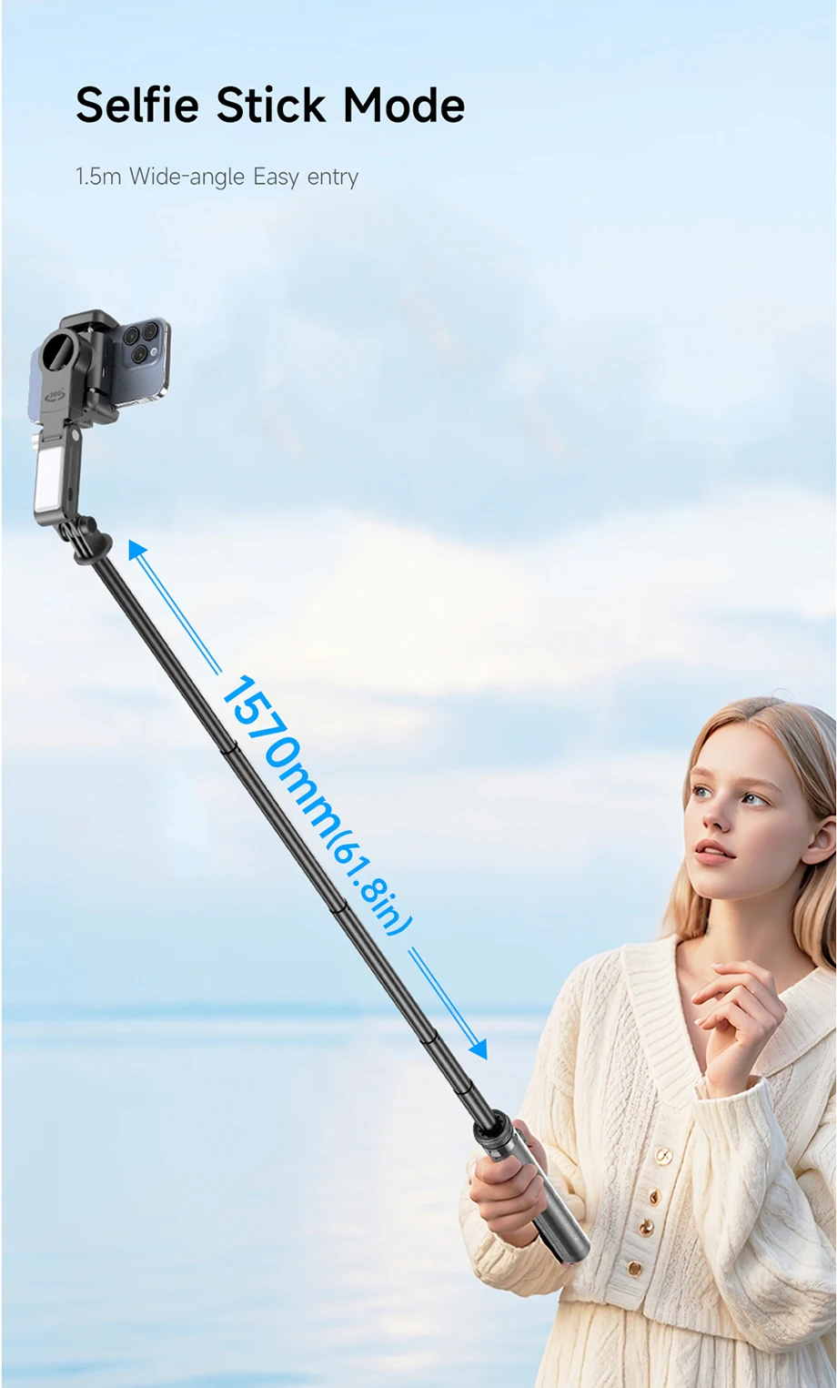 C16R 3 in 1 AI Face Tracking 360 Rotating Single Axis Gimbal Stabilizer Quadrupod Selfie Stick 11 AI Face Tracking | Generic C16R 3 in 1 | AI Face Tracking,Selfie Stick |