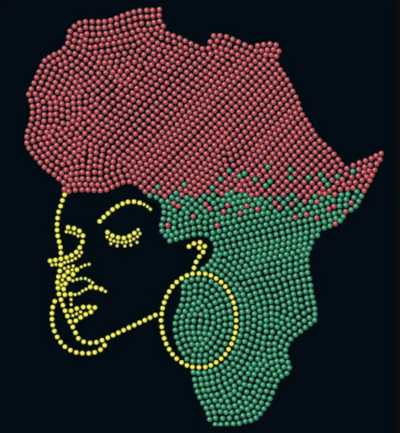 Afro Culture Bling T-Shirt designer iron on transfer hotfix diamond patches rhinestone transfer motif