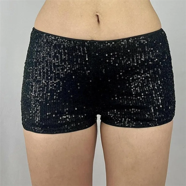 GORGLITTER Damen Pailletten Shorts Leopard - Y2K Party Hotpants Mit Reißverschluss