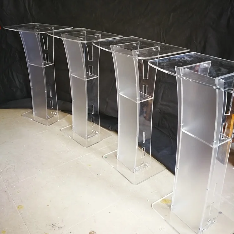 Transparent LED Lighting Acrylic School Lectern Acrylic Platform Podium Church Pulpit
