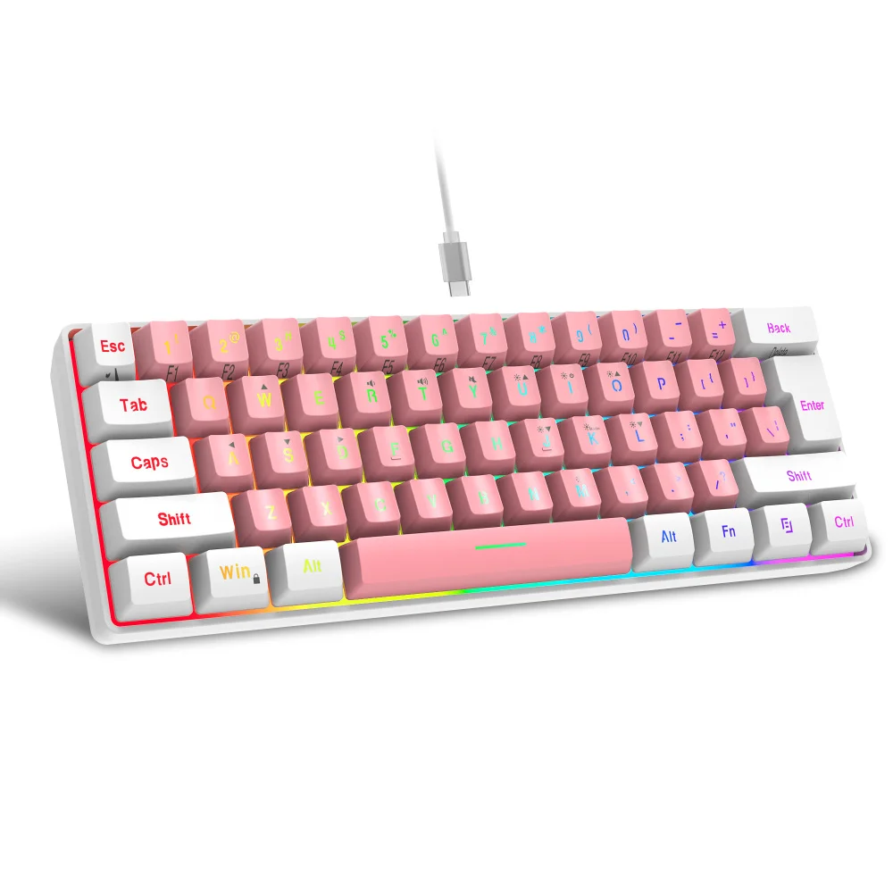 HXSJ V700 61 Key Membrane Keyboard Mini Ergonomic Rgb Mute Usb Interface Gaming Wired Keyboard for Laptop and Office