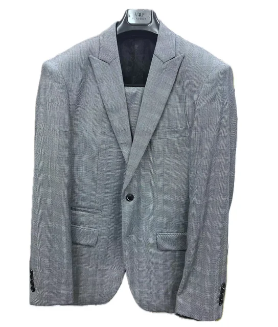 2024 OEM ODM Customization Solid Men's TR 3pcs suits Men business Luxury 3 Piece Set suits blazer Men's dress grey plaid suits
