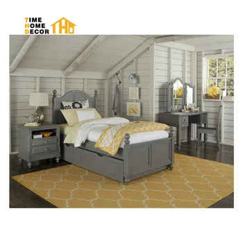 Traditional Look Solid Wood Platform Standard Twin Bed Panel Bed with Trundle