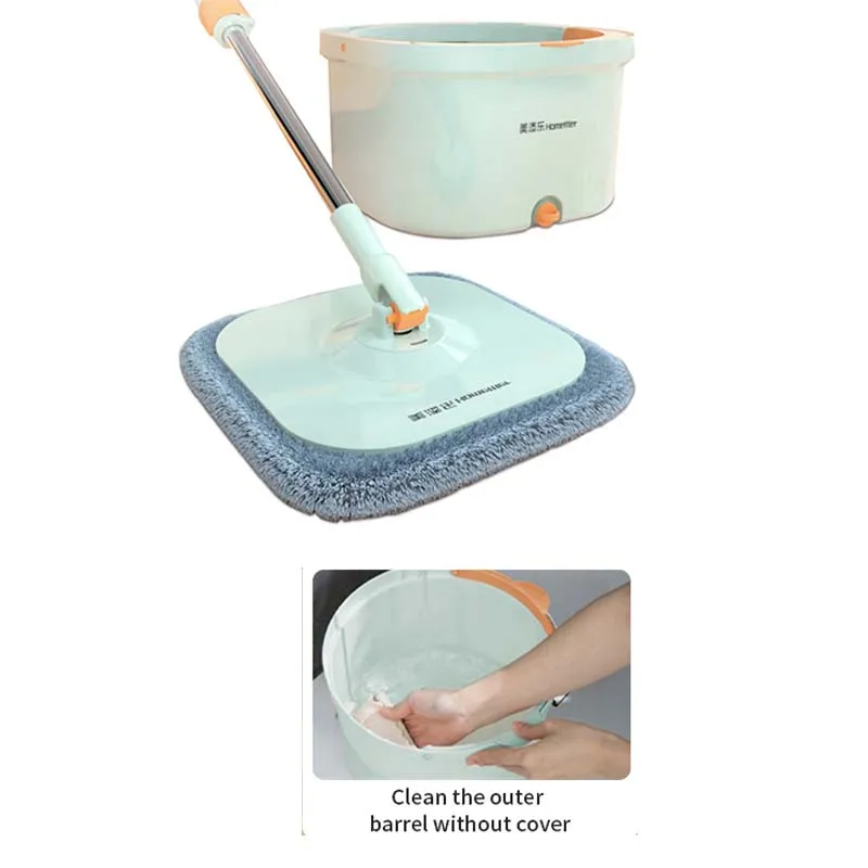 Homettler Mops Microfiber Spin Mop and Bucket Floor Cleaning System Floor Mop Stainless Steel Mop Handle with 2Pcs Pads