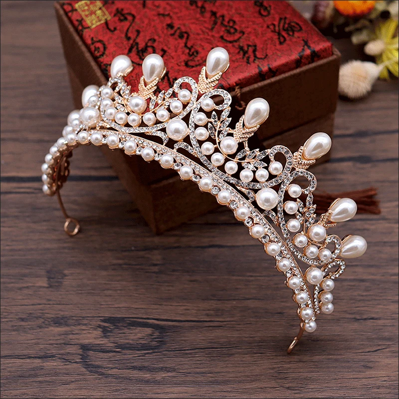 Корона из страз с жемчугом, Классические Свадебные короны принцессы с кристаллами, свадебные тиары для вечеринки, аксессуары для волос