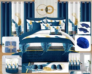 New Color Ready to Ship 30Pieces Luxury Floral Quilted Bedspreads Bathroom Sets With Curtains King Size