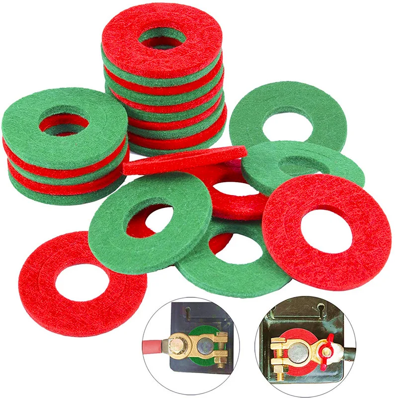 10pcs Battery Terminal Anti Corrosion Washers Protector Fiber and Cleaning Brush-2pcs for car Marine Boat 