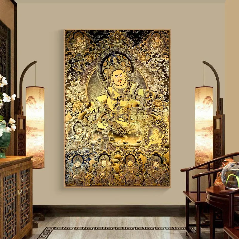 God of Wealth Tibetan Village Altar City Thangka Decorative Painting Tibetan Buddha Living Room Office Wealth Murals Entranceway