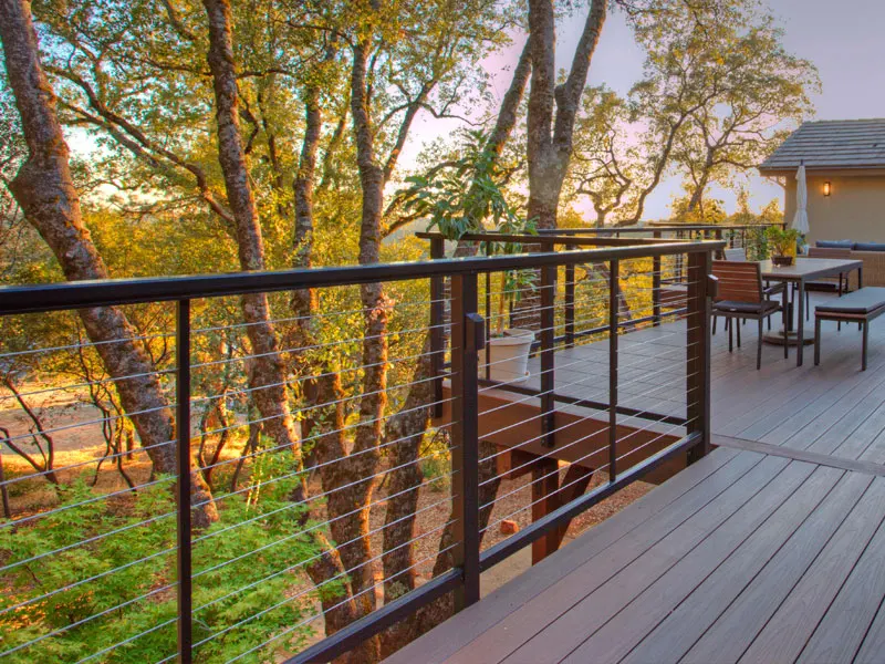 American Black design of modern steel deck railing designs with 2x2 post cable balustrade manufacture